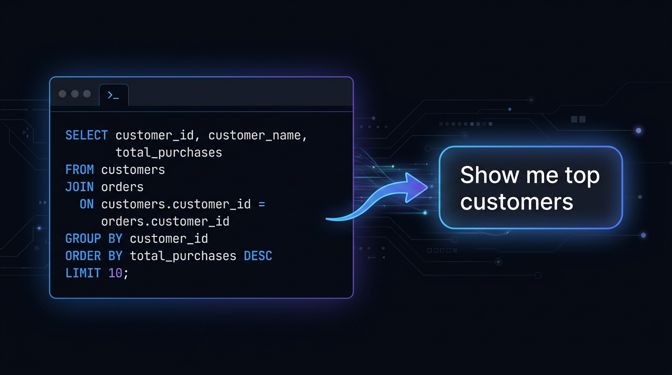 AI SQL Generator tool — converts plain English descriptions into MySQL, PostgreSQL, and SQL Server queries instantly